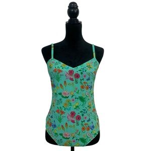 Parade Women's Size XL Bodysuit Teal Mesh Floral Butterflies Whimsical Fairy
